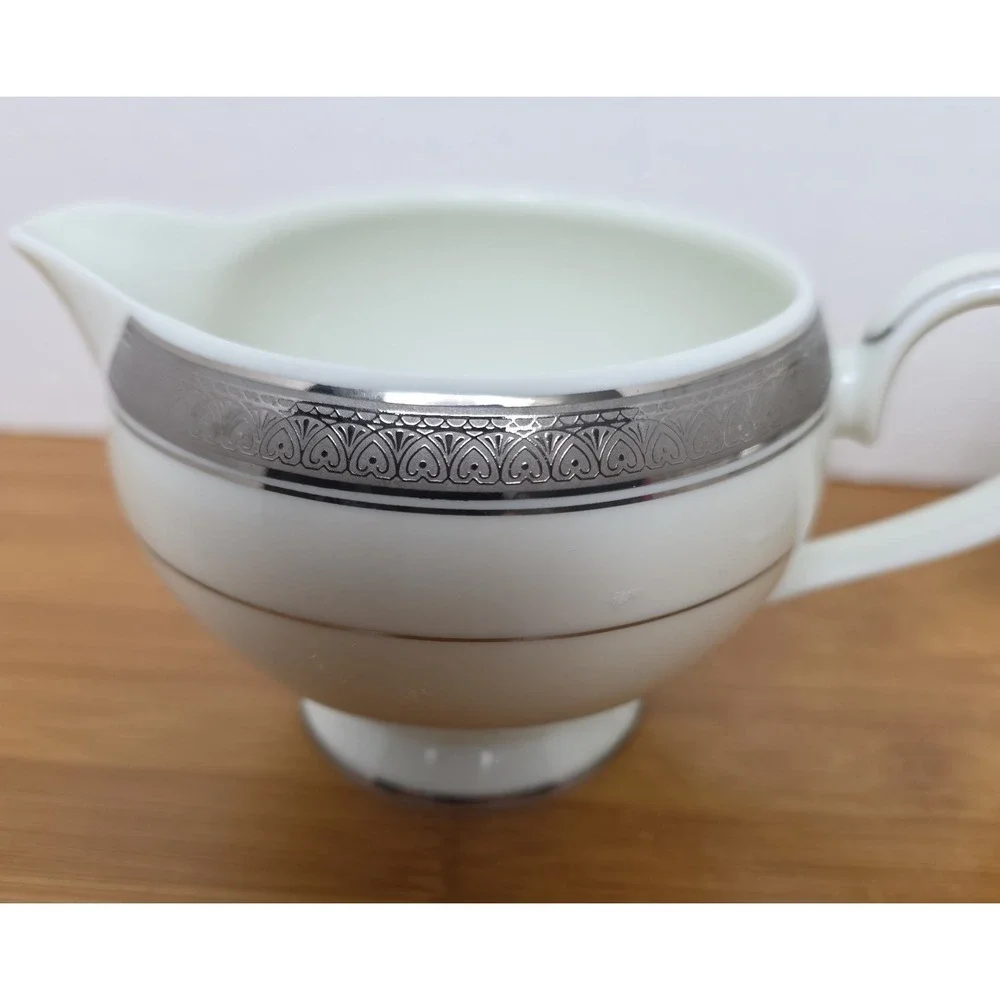 Mikasa Fine China Palatial Platinum Creamer & Sugar Bowl‎ L3235 White & Silver